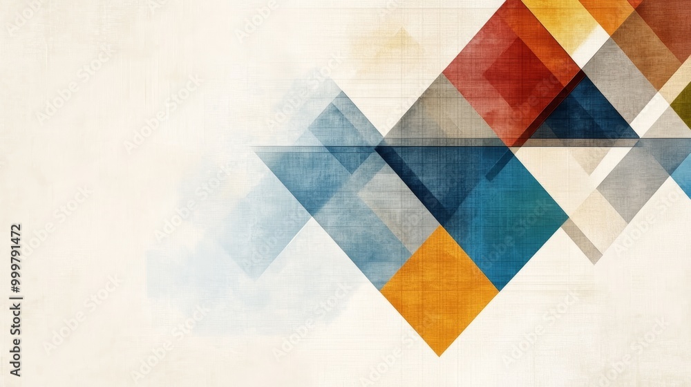 Poster abstract geometric background with textured triangles and squares in various colors.