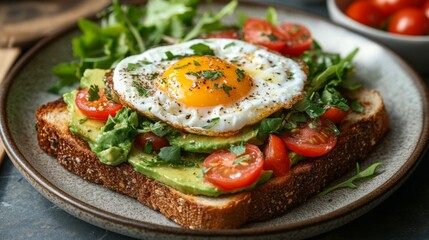 Avocado Toast with Fried Egg and Cherry Tomatoes