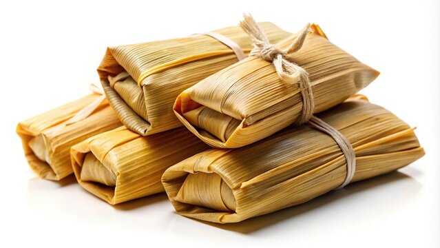 Handcrafted tamales on a white background with isolated silhouette