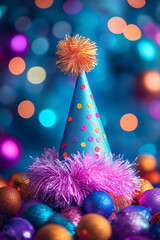Obraz premium party hat with colorful confetti on a background
