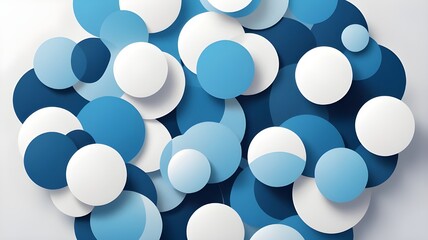 A contemporary abstract geometric background with white and blue round shapes arranged in a dynamic and rhythmic pattern. The clean lines and smooth gradients enhance the overall visual impact.