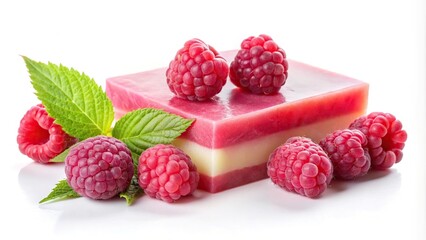 handmade eco friendly raspberry soap on white background