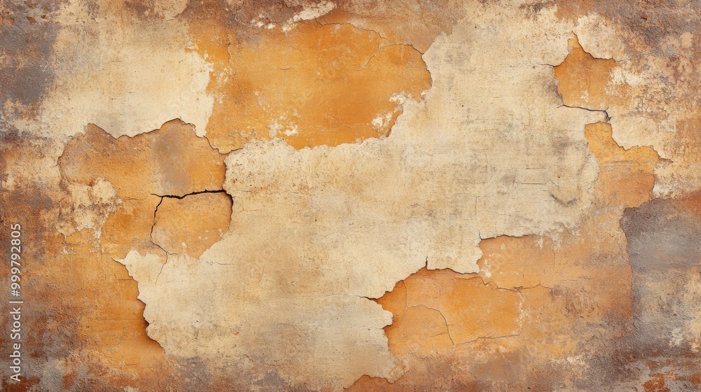 Poster grunge texture of weathered, peeling paint on a wall. rustic and distressed backdrop for design proj