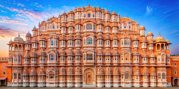 Hawa Mahal palace Palace of the Winds in Jaipur Rajasthan captured from a low angle perspective