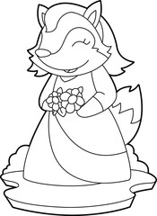 Fox Bride Flowers Wedding Animal Vector Graphic Art Illustration