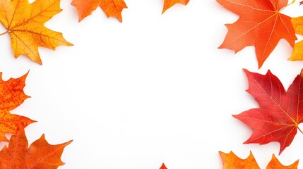 Colorful autumn leaves scattered on a white background creating a vibrant seasonal artwork for decorative purposes