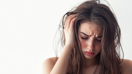 Stressed Young Woman Holding Her Head in Distress