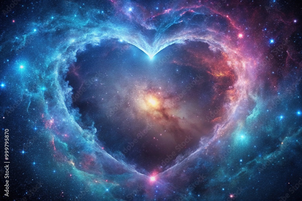 Wall mural heart shape background in cosmic universe low angle