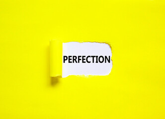 Perfection symbol. Concept word Perfection on beautiful white paper. Beautiful yellow paper background. Business perfection concept. Copy space.