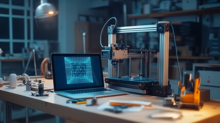 Naklejka premium Modern Workshop with 3D Printer