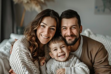 Obraz premium A family moment captured on camera - a loving couple holding hands with their young child