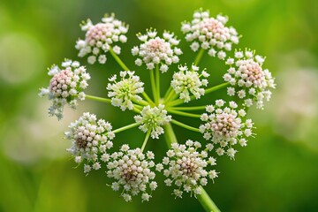 Naklejka premium Heart shaped inflorescence of Pimpinella major, also known as greater burnet saxifrage or hollowstem burnet saxifrage, with an asymmetrical design