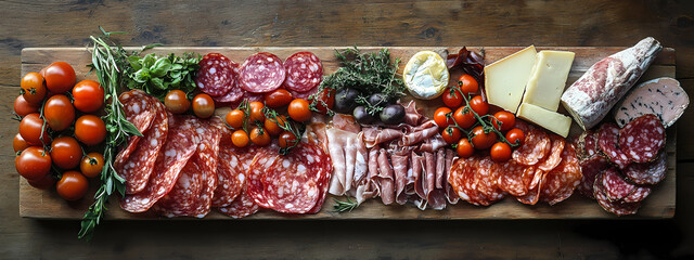 Fototapeta premium Rustic Charcuterie Board with Cured Meats and Cheese