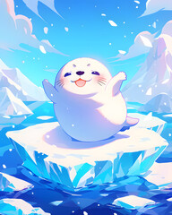 Cute Seal on Ice Floe in Arctic Landscape