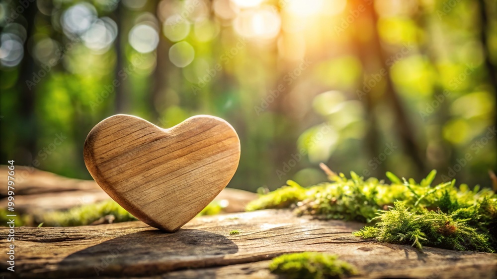 Wall mural Heart shaped wooden sculpture surrounded by trees