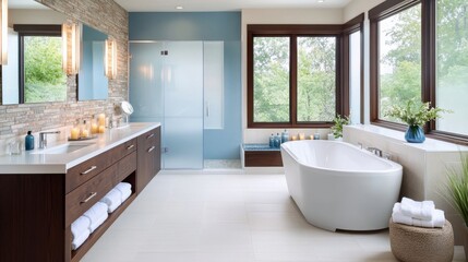 Fototapeta premium Modern Open-Concept Bathroom & Living Room Combination Space with White Aesthetic