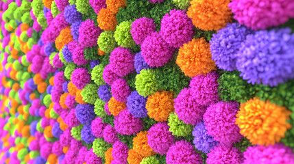 vibrant wall of colorful flowers, creating joyful and cheerful atmosphere.