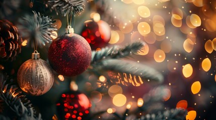 Christmas tree decorated New Year tree with toys