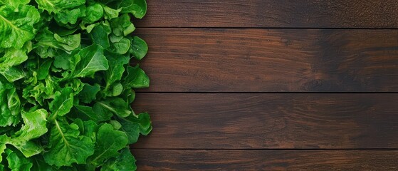 Fresh green lettuce on wooden surface, vibrant and natural colors.