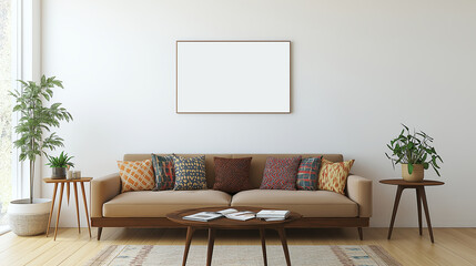 Mock up frame with minimal decor close up in home interior background, 3d render
