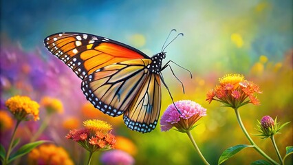 Naklejka premium High angle art painting style monarch butterfly on flower