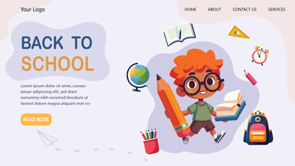 vector back to school landing page with educational items icons 