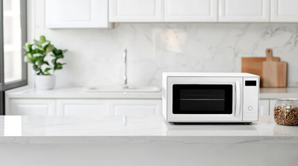 Fototapeta premium Microwave On Smooth White Counter For Cooking