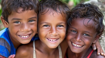 Fototapeta premium Three happy children of different races
