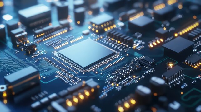 Close-up of a modern microprocessor on a circuit board
