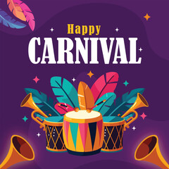 vector poster of carnival with drums and instruments illustration