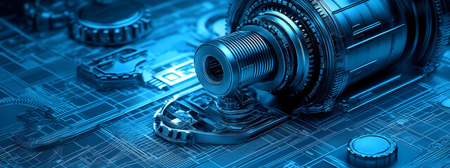 Fototapeta premium Advanced Industrial Machinery on Technical Blueprints