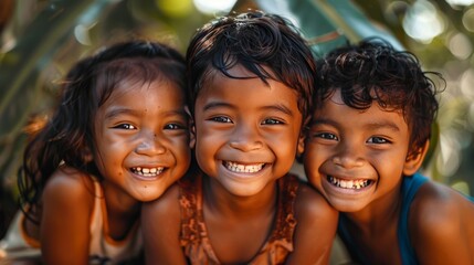 Fototapeta premium Three kids from different ethnic backgrounds