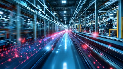 Obraz premium Futuristic Factory Automation with Digital Network and Industrial Machinery
