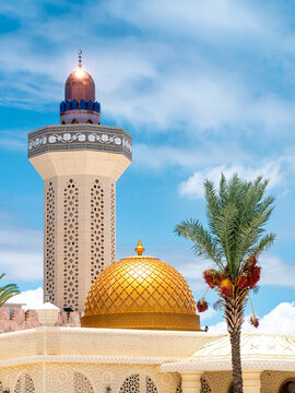 Golden dome and a minaret on the Great Mosque of Touba, Senegal