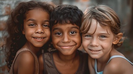 Fototapeta premium Three kids of varied ethnicities, smiling together