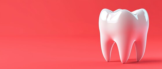 White tooth on a red background, symbolizing dental health and hygiene.