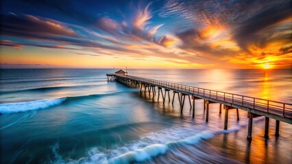 Obraz premium High Angle Long Exposure Sunset and Surf at the Pier