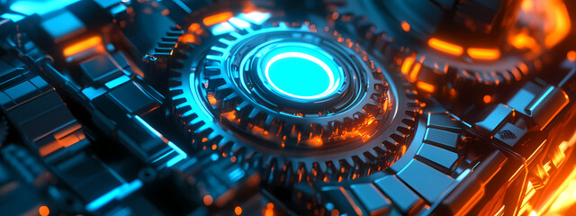 Complex Futuristic Gear System in High-Tech Setting