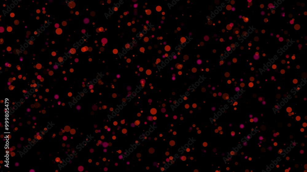 Poster abstract animation loop floating orange pink bokeh particles flow up on black background. 4k 3d pink