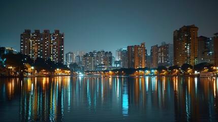 Fototapeta premium Stunning Urban Architecture Night View and Urban Landscape: A Visual Feast of City Lights. Admire the Modernity and Elegance.