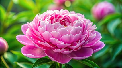 High angle pink peony flower on floral background in macro shot