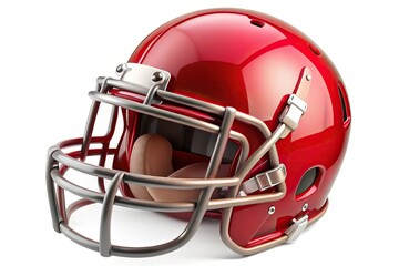 Fototapeta premium High angle red American football helmet isolated on white background with detailed clipping path