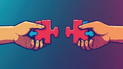 Obraz premium Two Hands Holding Puzzle Pieces: A Symbol of Collaboration and Unity