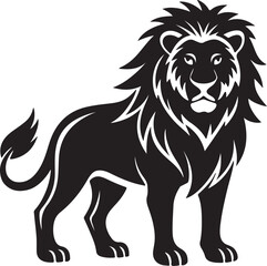 Black and white lion logo isolated on white background. Vector illustration.
