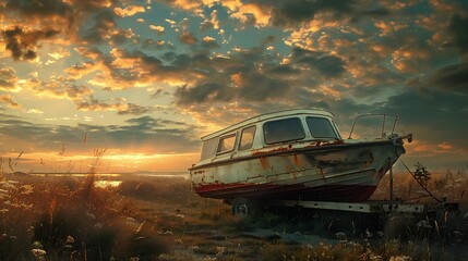 a trailer with a boat