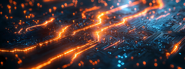 Fototapeta premium Mechanical Surface with Flowing Data Currents