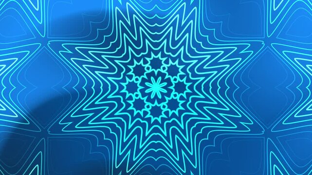 Abstract blue and cyan starshaped pattern with wavy lines. Ideal for backgrounds, textiles, graphic designs, and stationery products.