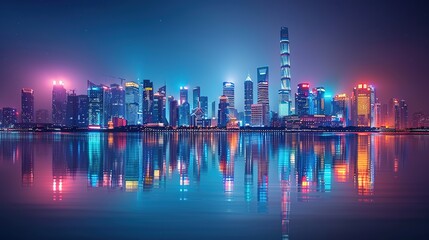 Fototapeta premium Stunning Urban Architecture Night View and Urban Landscape: A Visual Feast of City Lights. Admire the Modernity and Elegance.