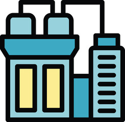 Industrial building with pipes and tanks processing resources, factory work concept