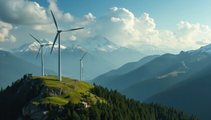 Green Energy in the Alps: Wind Turbines and Mountain Scenery